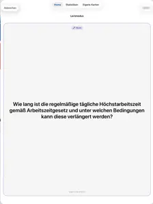 Lernkarte in der App, Vorderseite mit der Prüfungsfrage (Tablet-Ansicht)